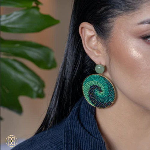 Green spiral earring..
